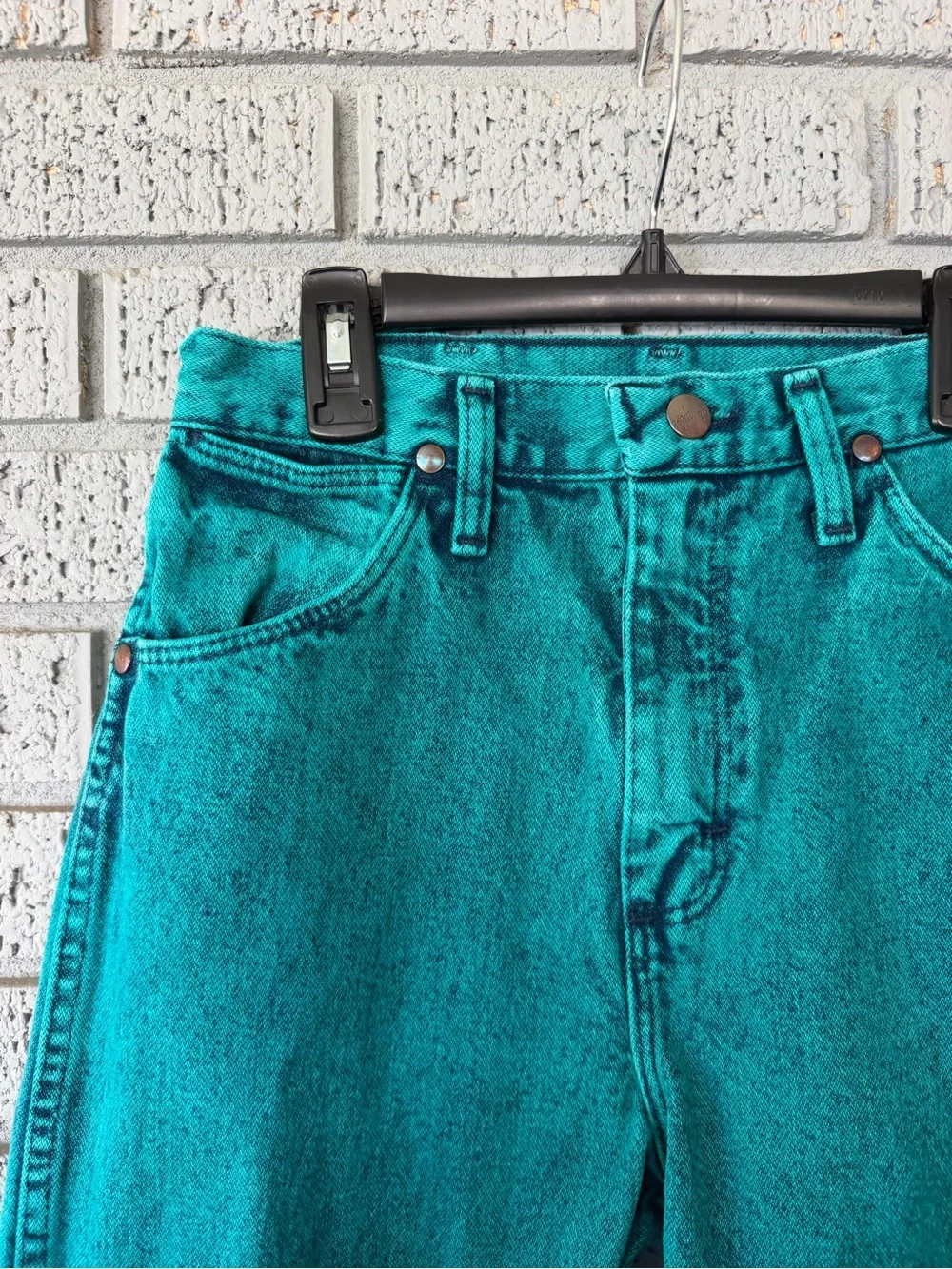 VTG 90s Wrangler Wedgie High Rise Cowgirl Jeans 14MWZ Teal Green Acid Wash 5x32 - Picture 3 of 8